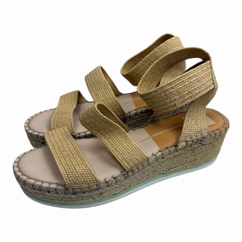 Dolce Vita Lury Espadrille Platform Sandals Raffia Elastic Tan Women’s 10